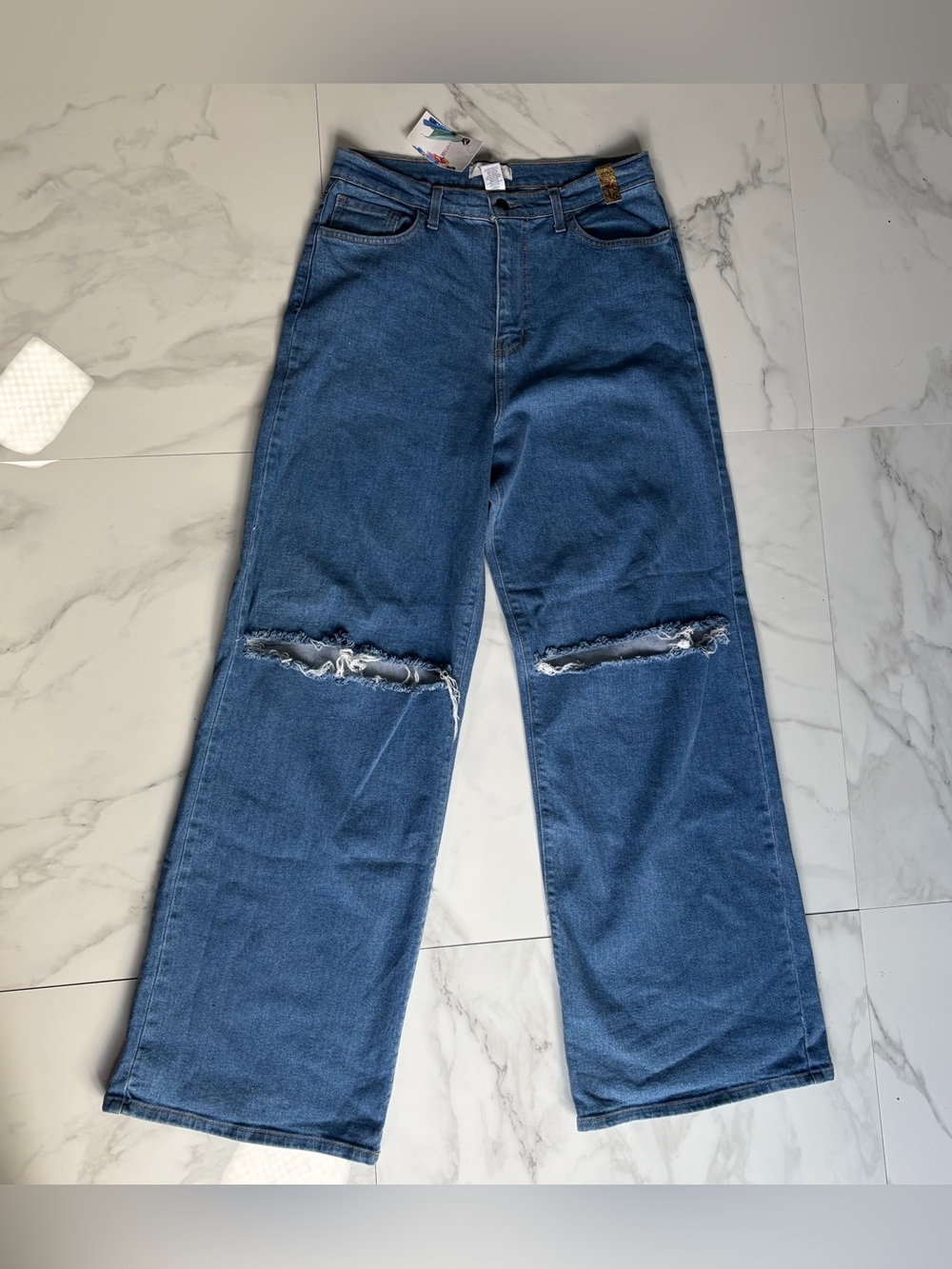 Vibrant M.I.U. High Rise Distressed Wide Leg Jeans Size 15 W31 NWT